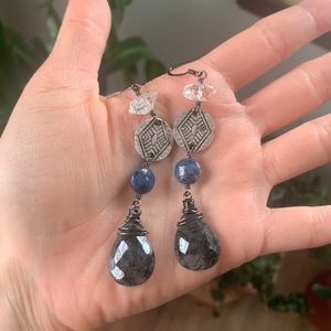 RARE Dumortierite & Herkimer Diamond Crystal Earrings